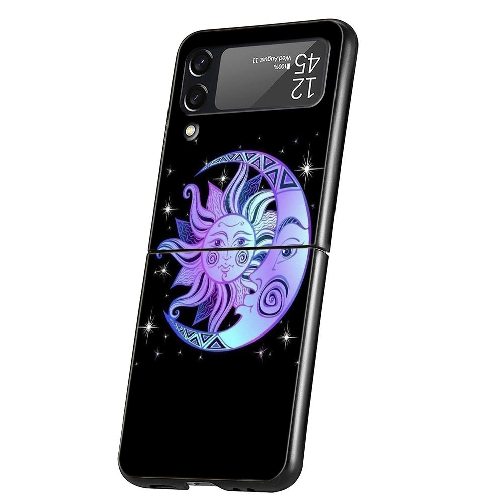 Suns Moons Clouds Astrological Hard PC Phone Case For Samsung Galaxy Z Flip 5 4 3 Black Cover For Galaxy Z Flip 6 Foldable Cases