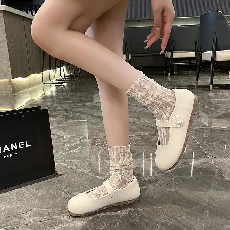Fashion 2024 Autumn New Barefoot PU Ballet Shoes for Women Flat Bottom Comfortable Soft Bottom Scattered Wide Toe Box Lightweight