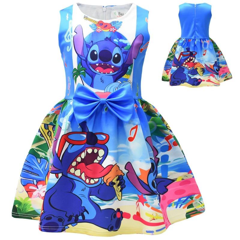 Disney Stitch Cosplay Animation Sleeveless Vest Dress Children's Bow Party Dress Skirt