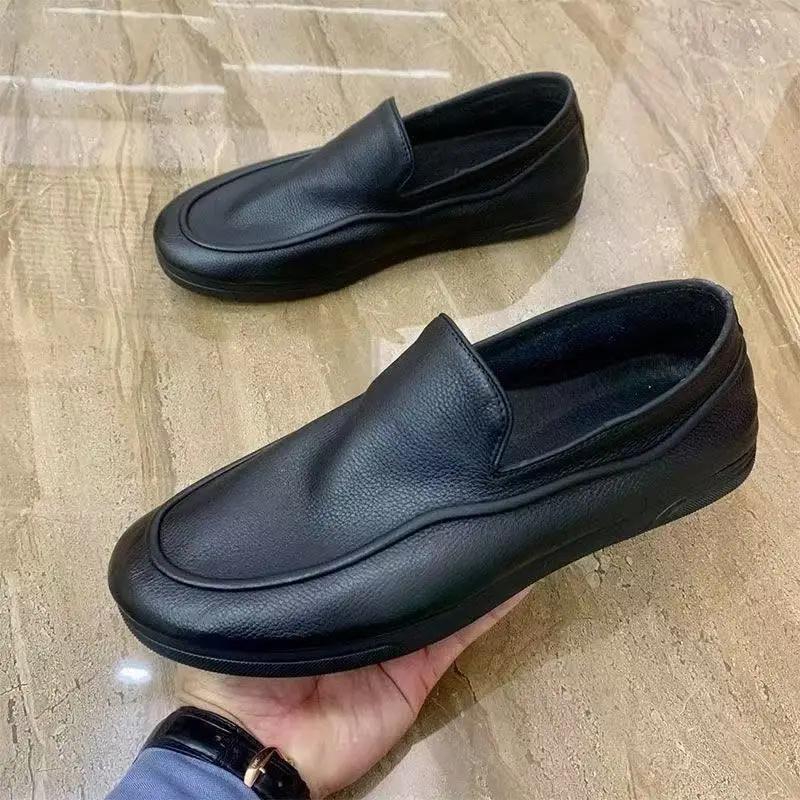 Black Moccasin Round Toe Men's Leather Shoes Slip-on Footwear Offer Classic Original Common Elegant Retro Pu Male Casual Shoe