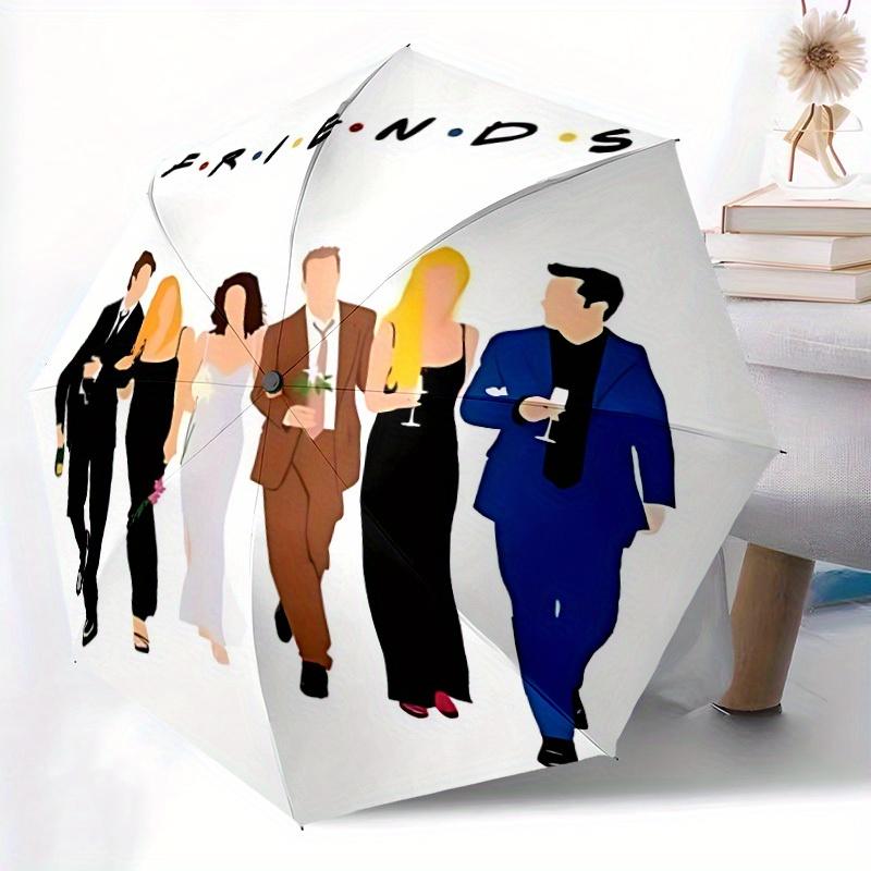 1 Stück Friends TV-Show Automatischer Faltregenschirm, Tragbares faltbares Design, 8-Rippen Eisenrahmen, Ganzjahres-Zufälliges Outdoor-Accessoire für Weihnachten Geburt