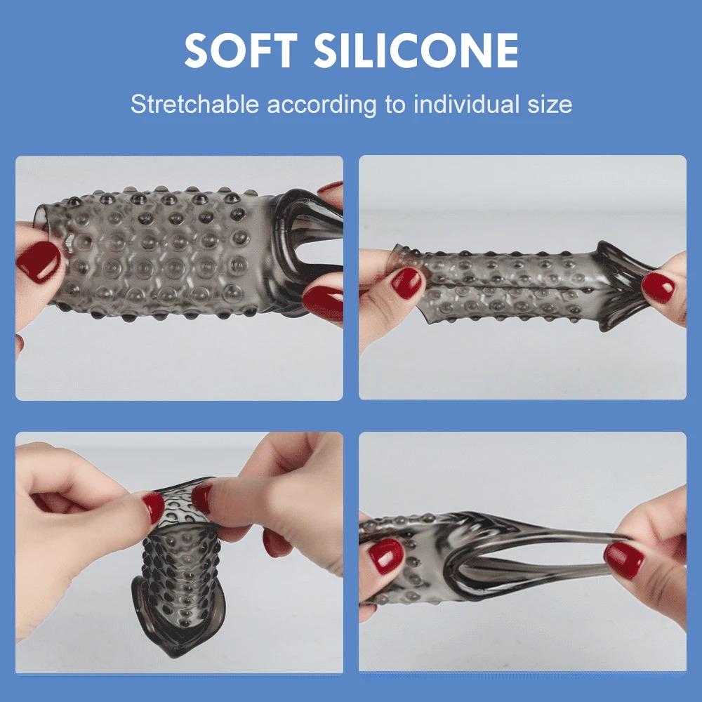 Reusable Delay Condom Sleeve Extension Dildo - Anal Plug for Men & Women, No Vibrator Adult Sex Toys