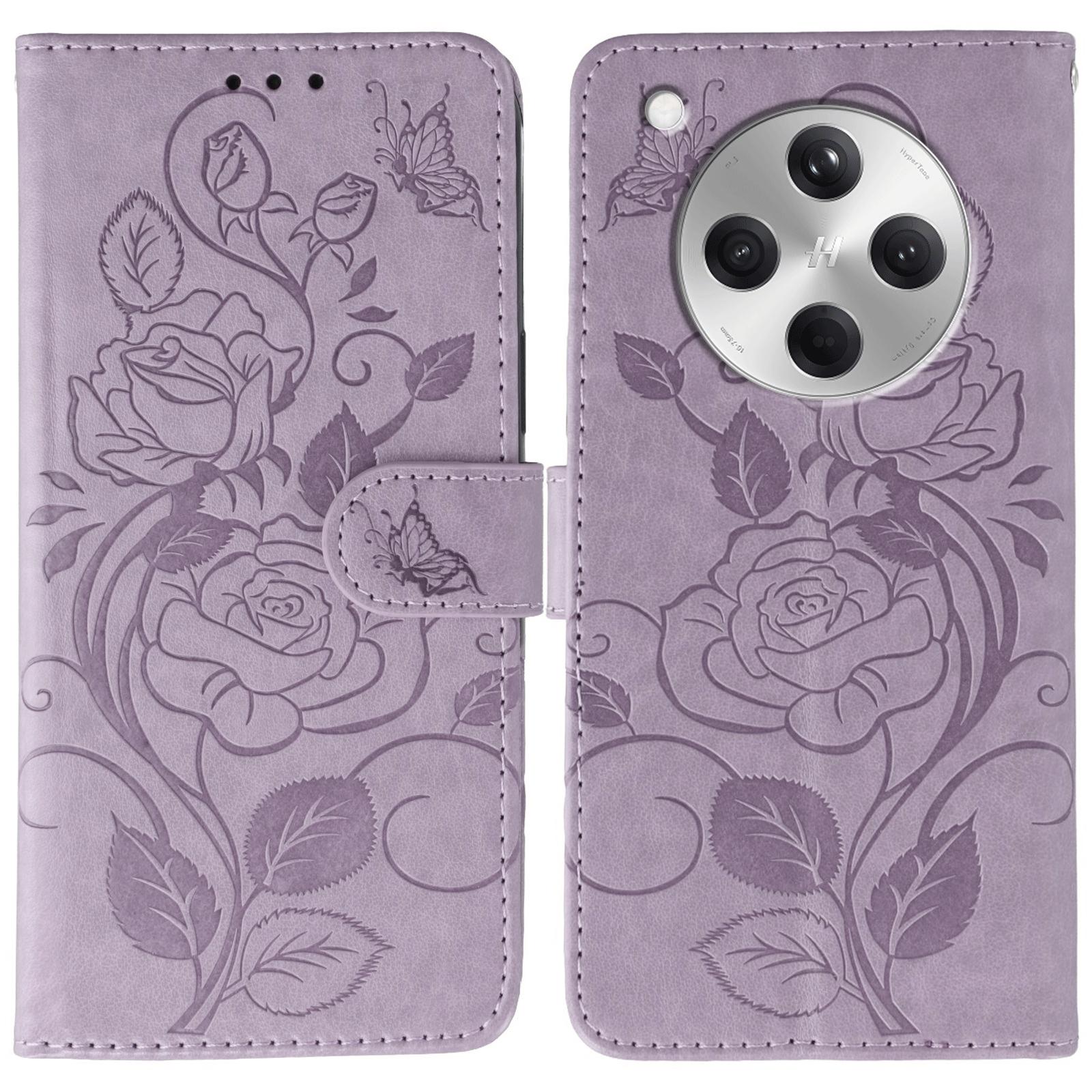 

For Oppo Find X8 5G Case Wallet Stand Imprinted Rose Butterfly PU Leather Phone Cover Purple