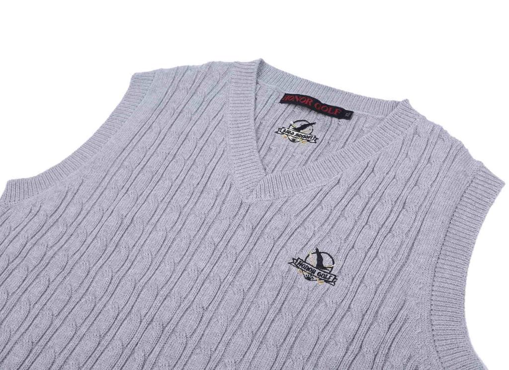 HONOR GOLF Men's V-Neck Knit Golf Vest, 100% Cotton, Solid Color, Warm, Thick, Cold Protection, Spring, Size 2XL, Gray