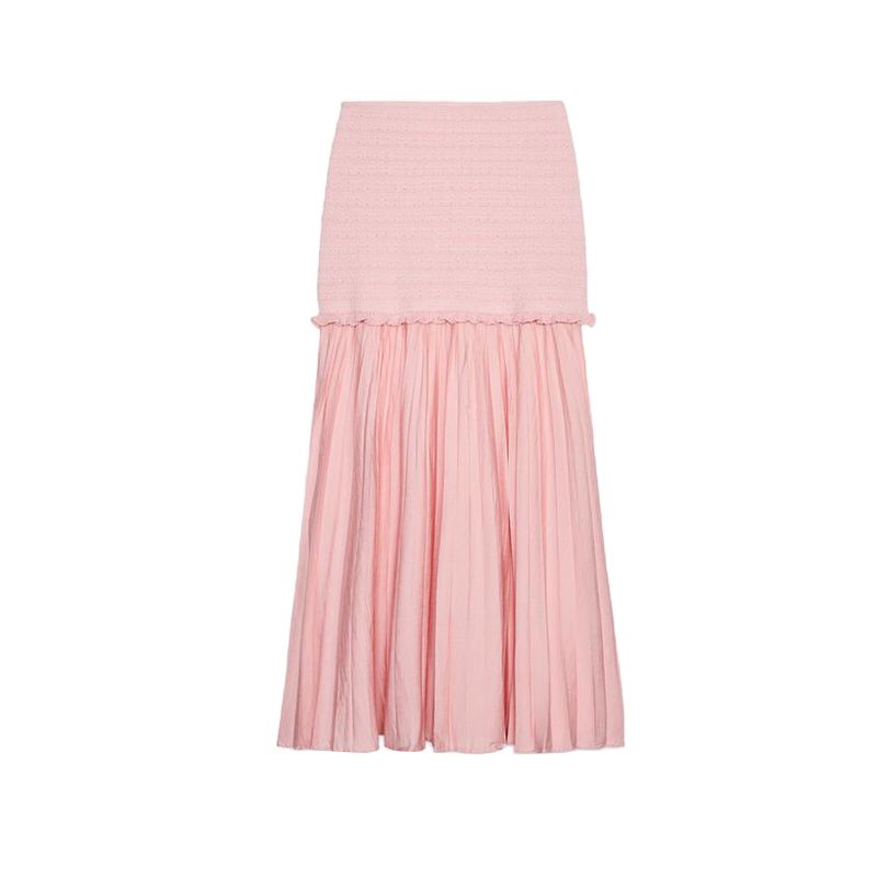 Strapless Straight Collar Knitting Tube Top Tops 4192043 Small Pleated Hem High Waist Knitted Skirt 4192042
