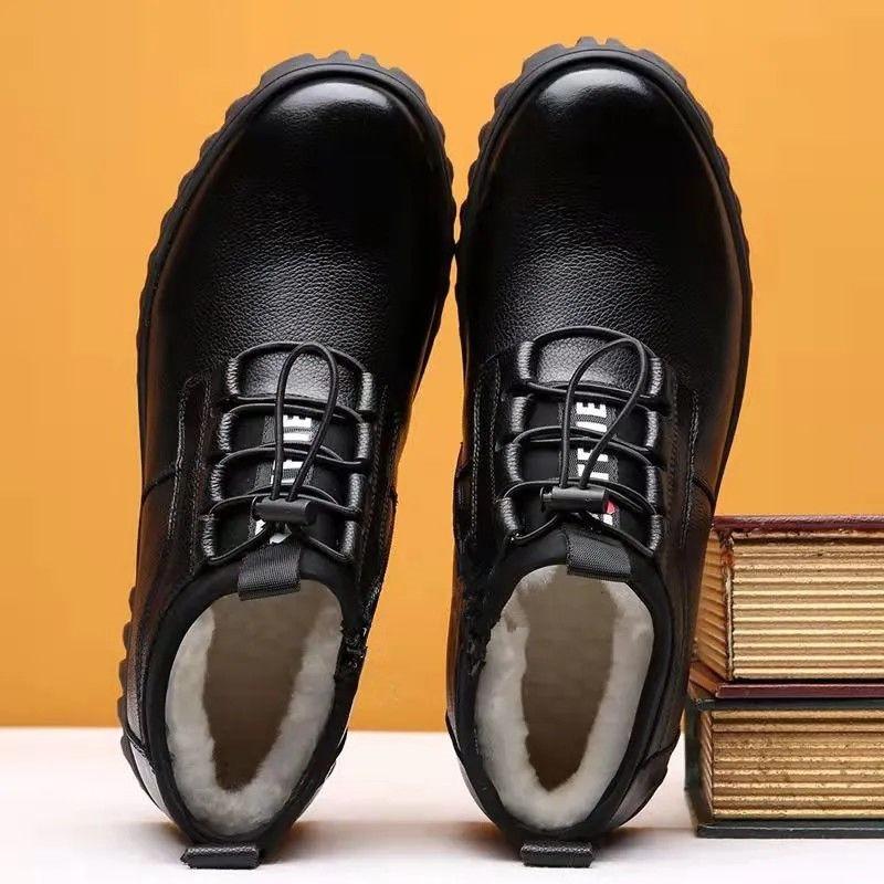 Cotton shoes men's new winter warm and velvet new high-top integrated cotton leather shoes thickened high-top non-slip men's shoes