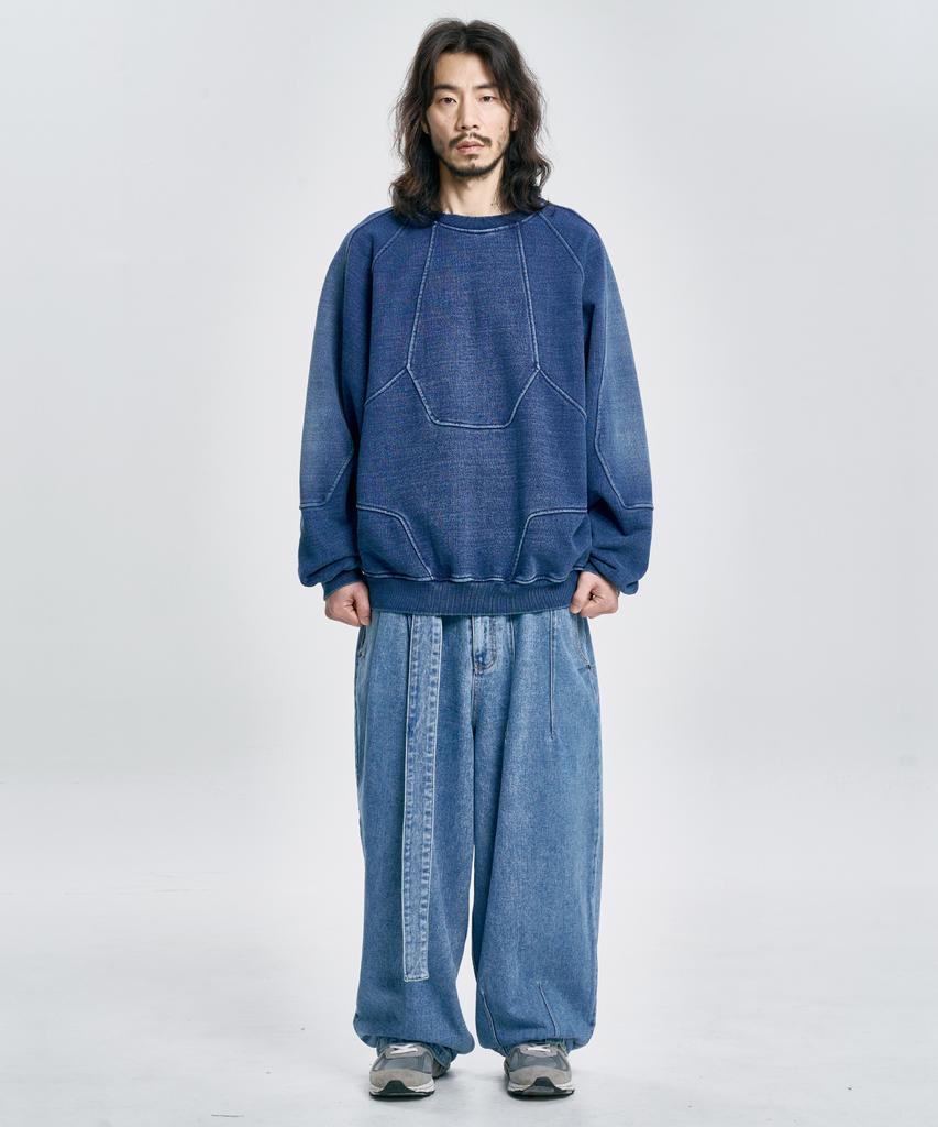 AJOBYAJO Paneled Denim Sweatshirt [Blue]