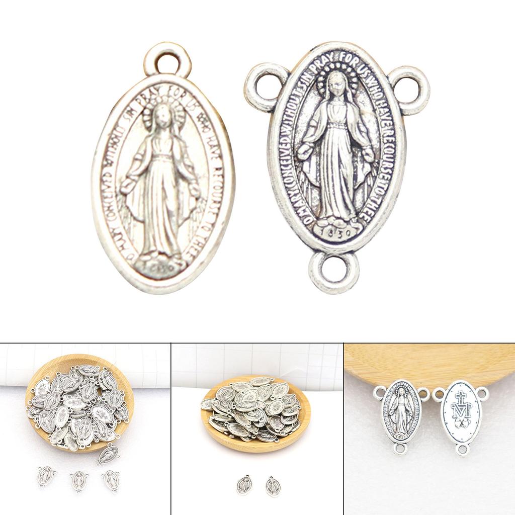 10pcs Virgin Mary Medal Pendant Antique Oval Charm Jewelry Making Supplies