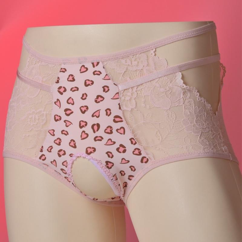 Large Size Couple Lingerie Underwear Leopard Lace Crotchless Panties Hollow Out Briefs Femboy Crossdressers Roleplay Nightwear