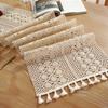 ZARROUEA 3D Lace Table Runner with Fringe, Beige, American Vintage, Phoenix Tail Pattern, Crochet, 180cm (4.7 ft)