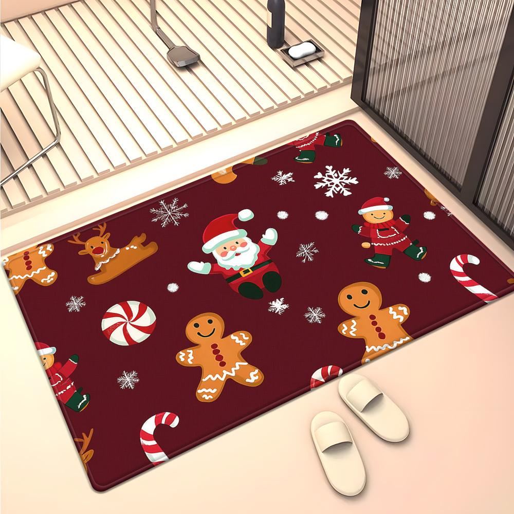 Christmas Santa Gingerbread Reindeer Rug Red Theme Crystal Velvet Holiday Decor Living Room Carpet Festive Family Room 50cm x 80cm