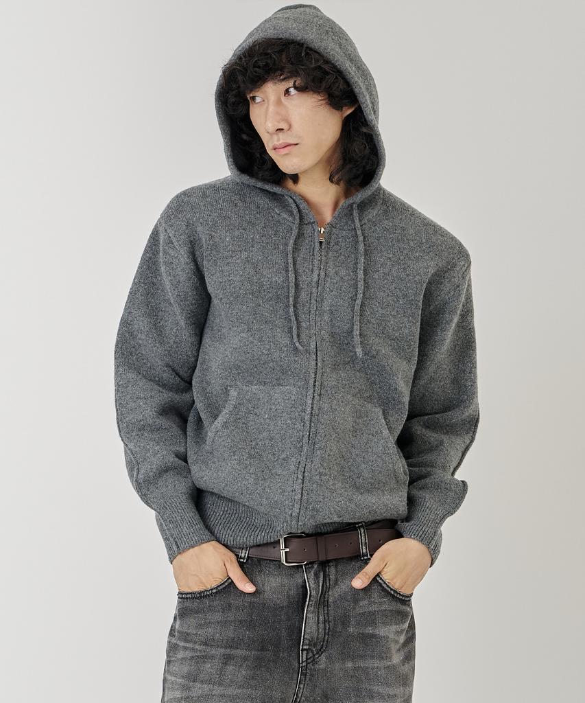 The-Abon Soft Wool Over-Hooded Zip-Up Black