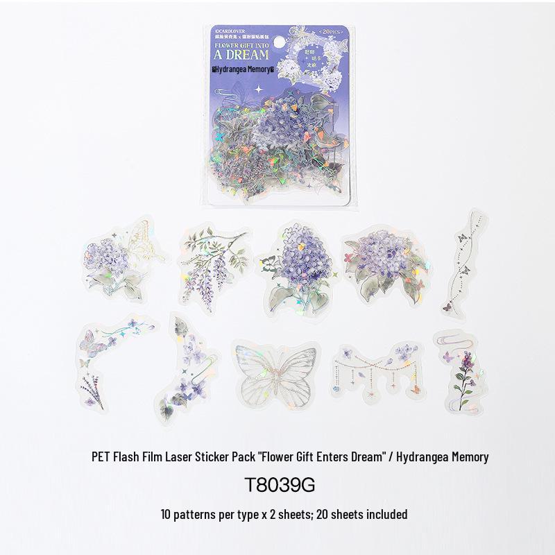 PET Flash Film Laser Sticker Pack: Dream Series Flowers - 6 Types for Journals and Collages