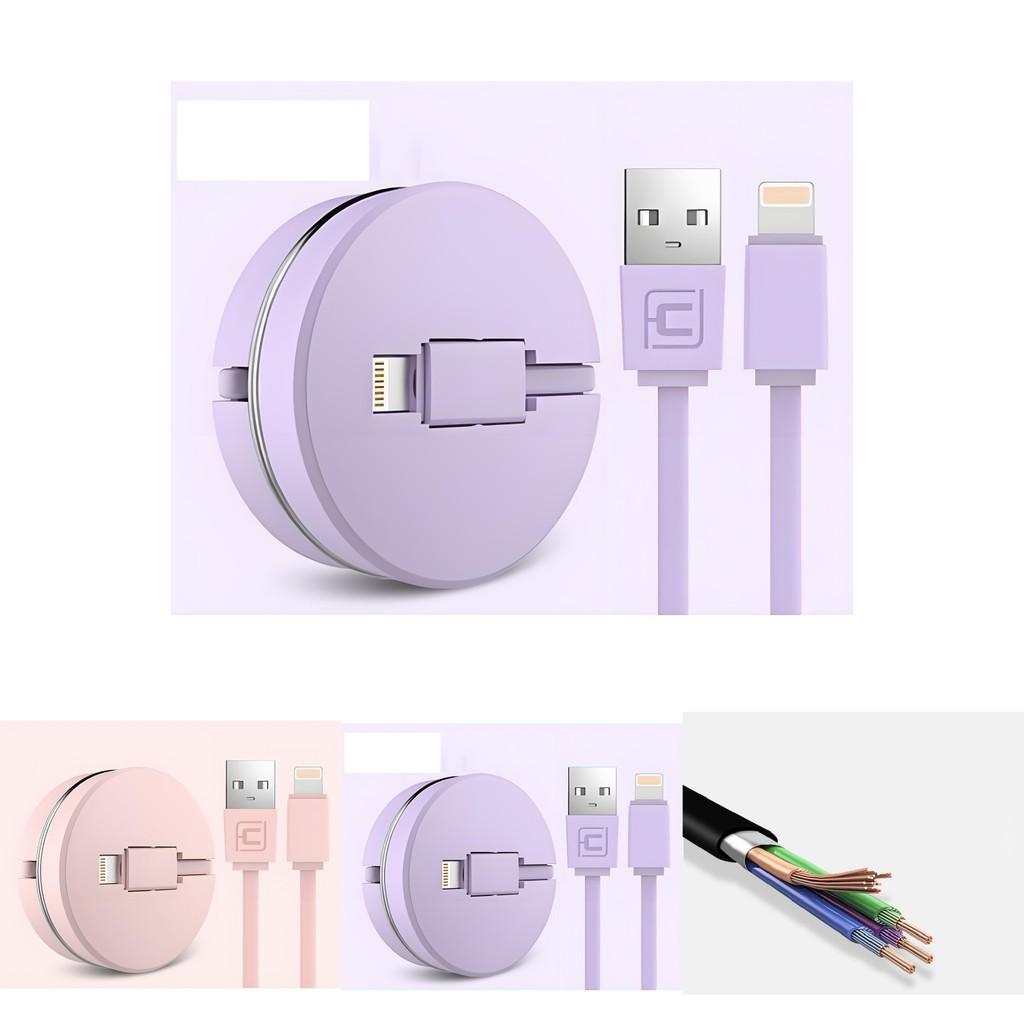Small Round Box Expandable Data Cable For Apple Devices With Multifunctional Charging Capabilities