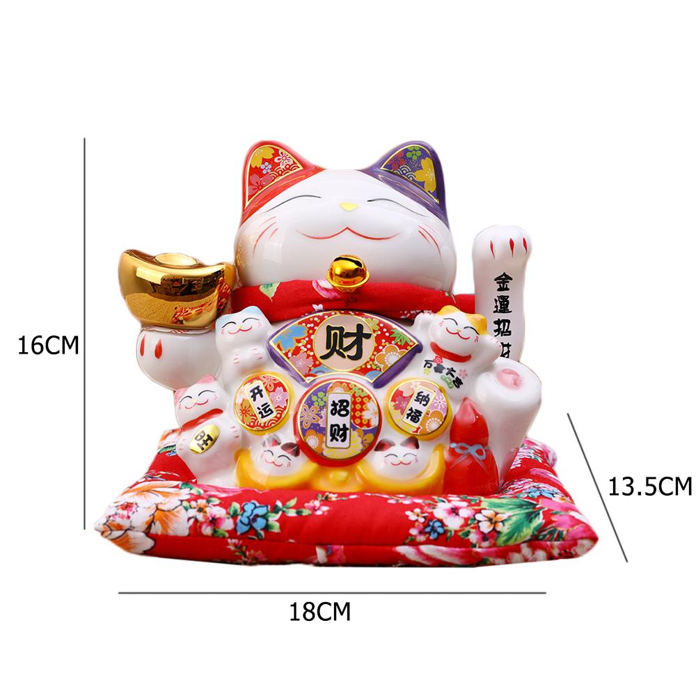 

7 Inch Fortune Cat with Waving Arm Ceramic Maneki-Neko Lucky Cats Feng Shui Decor Ornament for Home Office Shop Decoration