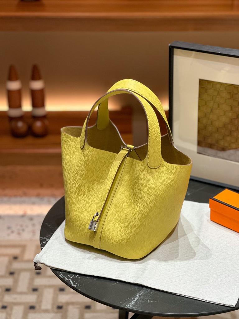 Picotin22 Half-Handmade Cowhide Strap Weave Top Handle Tote Bag For Women