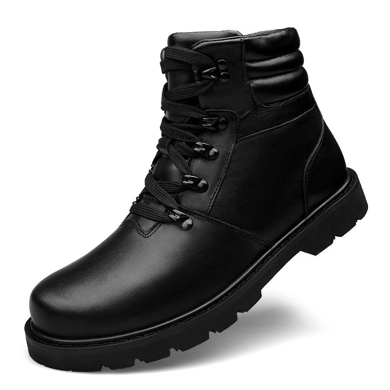 Men s Winter Velvet High-Top Martin Boots - Genuine Cowhide, Fashionable Casual Footwear 39 черный [с хлопком]