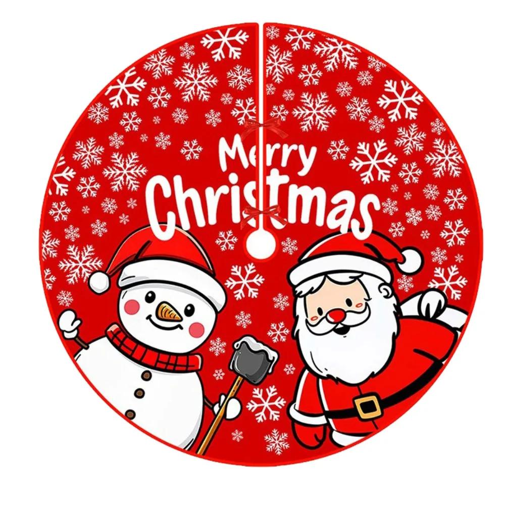 90cm Christmas Tree Skirt Snowflake Print Santa Claus Printed Christmas Decor Mat Snowman Snowflake Tree Skirt Home Holiday