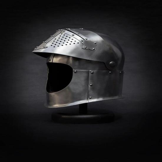 Sugarloaf Helmet with Stand 14th Century Crusader Knight Armor Medieval Visored Helmet with Steel Cross LARP SCA Reenactment Gift