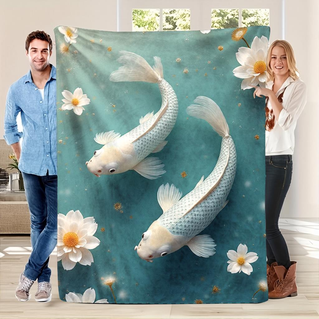 Quiet Goldfish Pond Design Flannel printed blanket suitable for all seasons suitable for living room office sofa and travel