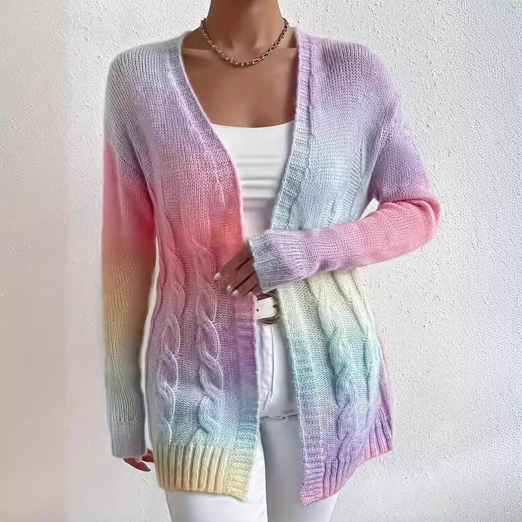 Women's Autumn and Winter Tie-dye Twist Long-sleeved Knit Casual Sweater