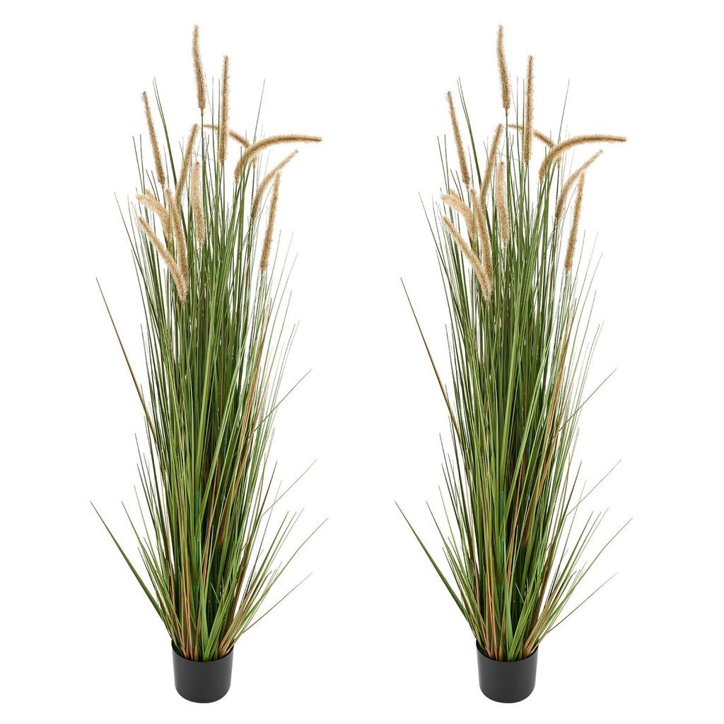 Artificial Grass Plant, 2 Pack 1499mm Horsetail Reed Grass in Pot, Premium PVC Faux Fake Greenery Shrubs Plant for Indoor Outdoor House Home Garden