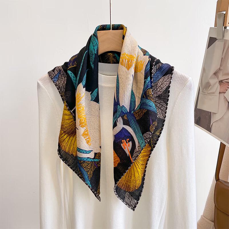 Miling Autumn/Winter Retro Floral Double-Sided Silk Scarf 65*65cm