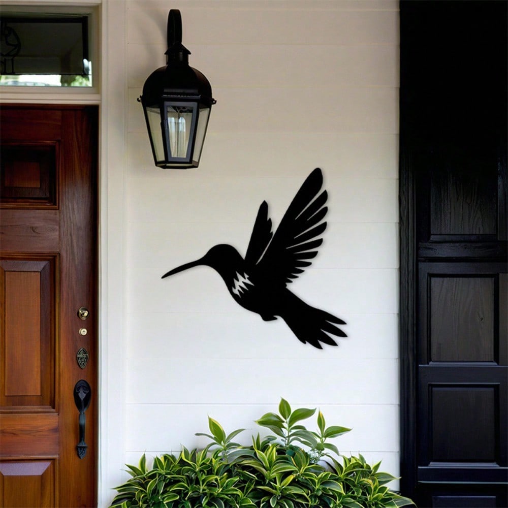 1pc 2D Flat Black Hummingbird Metal Wall Art, Indoor/Outdoor Nature Decor