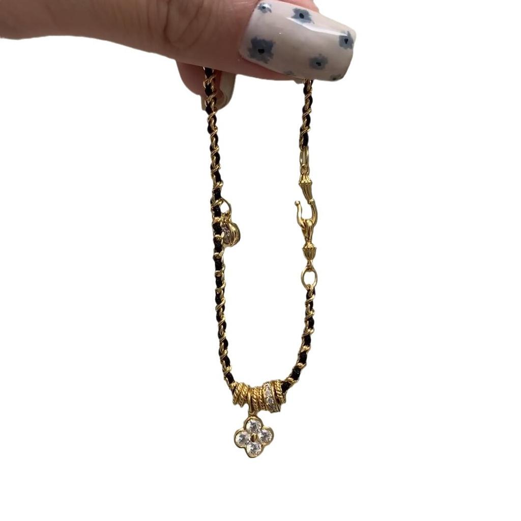 Flower Zircon Pendant Woven Rope Bracelet Women'S Medieval Heavy Industry Texture Elegant Fashion Temperament Versatile Earrings