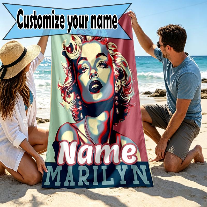 Personalisierter Marilyn Monroe Strandtuch mit individuellem Namen, für Reise, Camping, Strandparty, Heimdekoration, Geburtstagsgeschenk für Familie & Freunde