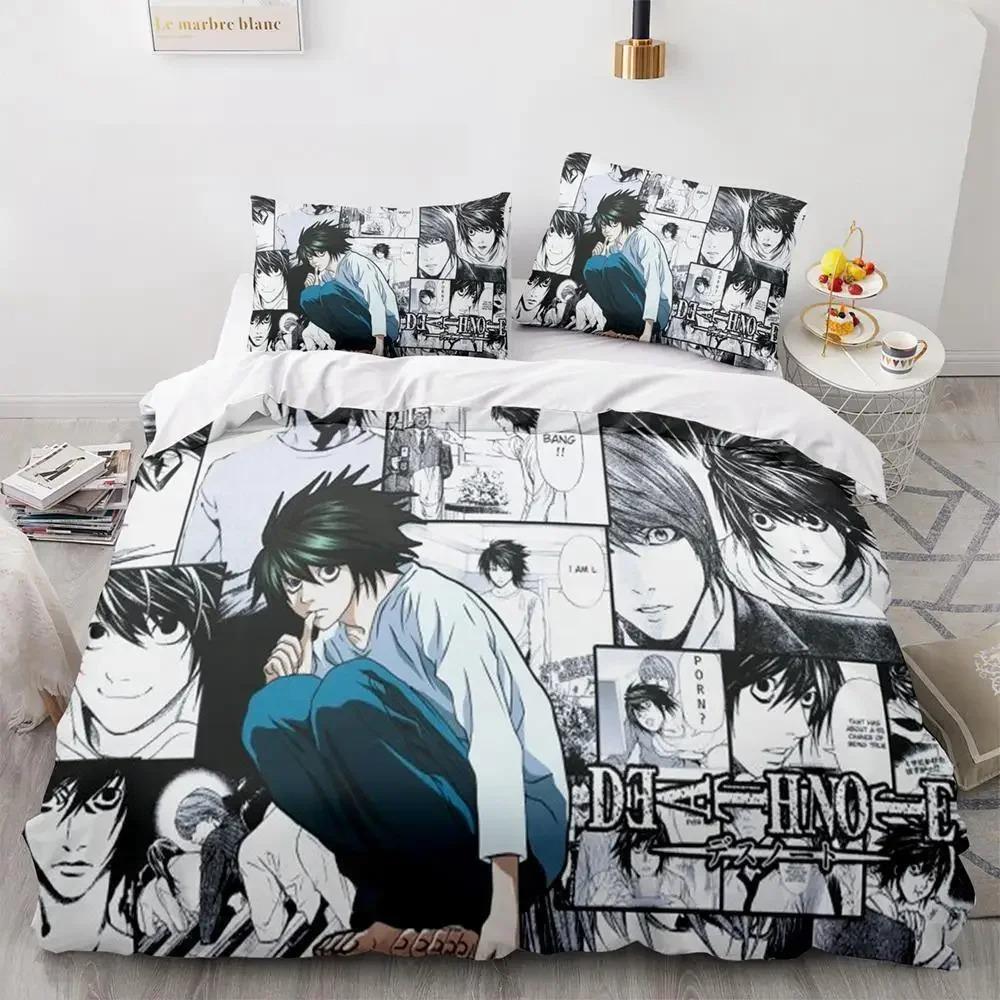 

Комплект постільної білизни Зошит смерті Single Twin Full Queen King Size Bed Set Дорослі Дитяча спальня Підодіяльники 3D-друк Аніме Зошит смерті EU Single 135x200cm
