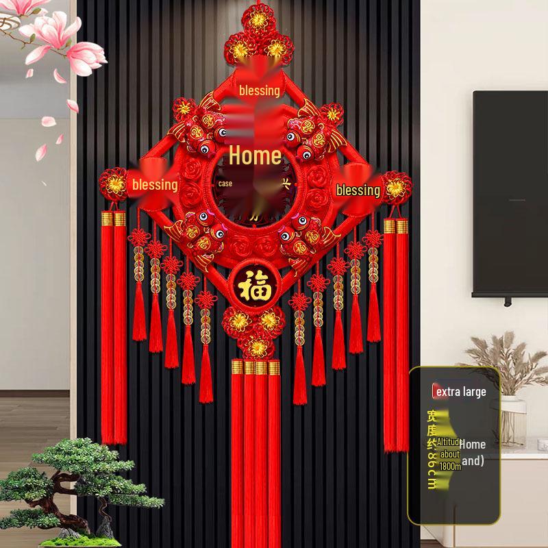 2025 New Year Chinese Knot with Fu Character & Five Emperor Coins - Large Pendant for Living Room or Entryway Decor