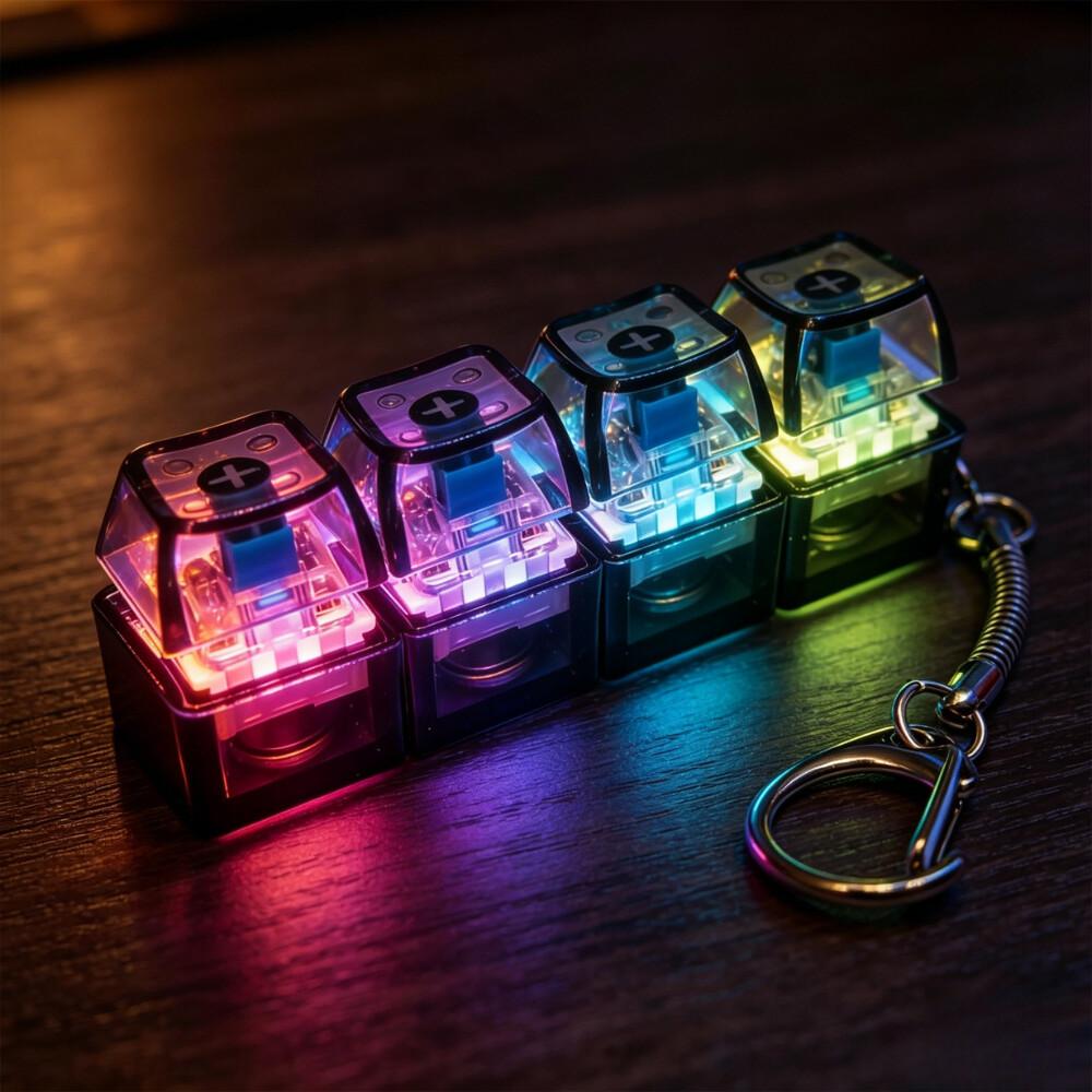 LED Keyboard Keychain Fidget Toys Clicker Sensory Toy for Stress Relief Keyboard Keychain Portable Fidget Toy for Adults Kids