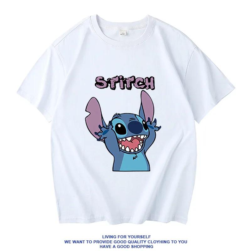 Women's Disney Summer Casual T-shirt with Stitch Design - Loose Fit Short-sleeved Student Top