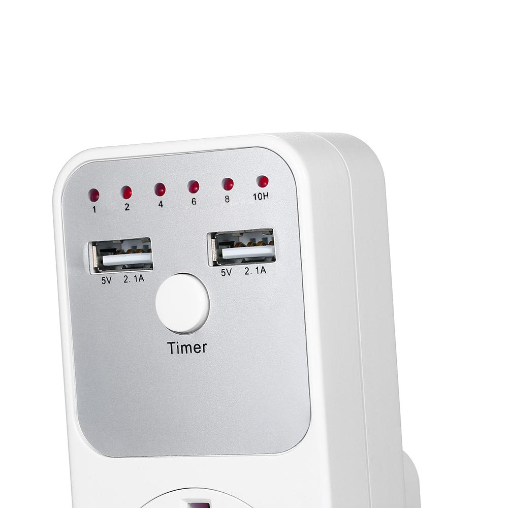 Countdown Timer Socket with 2 USB Ports 5V 2.1A Outlet Plug-in Time Controller   for Electrical Appliances -- UK Plug AC 230V
