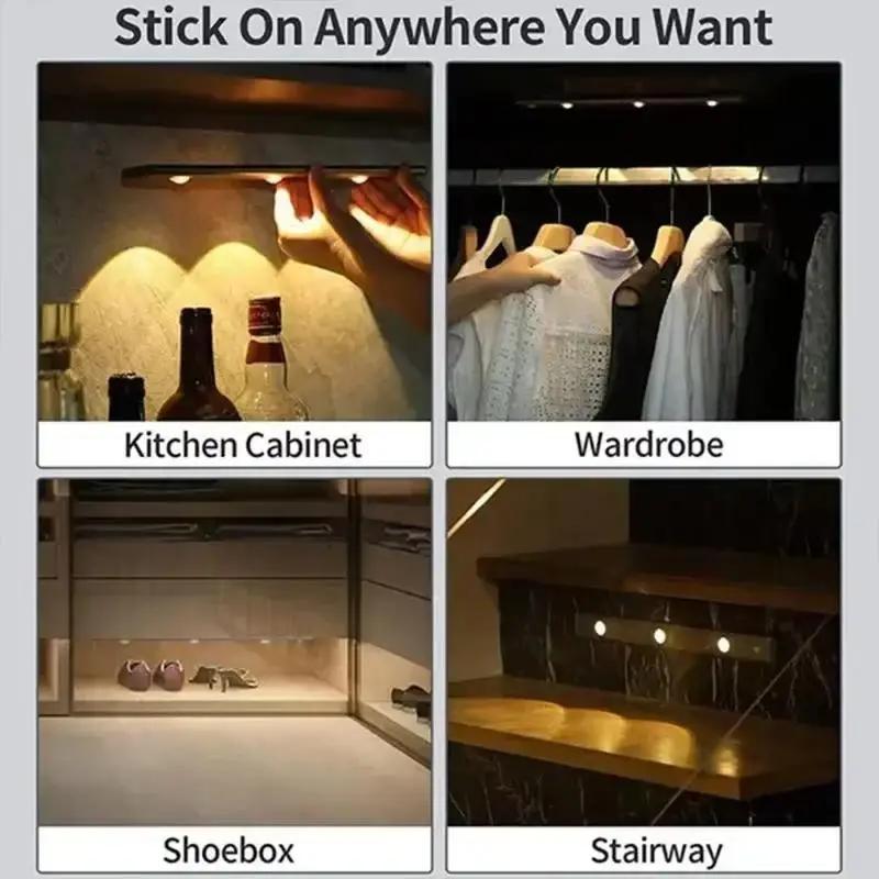 Motion Sensor LED Kitchen Under Cabinet Light Tricolor Rechargeable Ultra-thin Night Light for Kitchen Wardrobe Cabinet Lighting