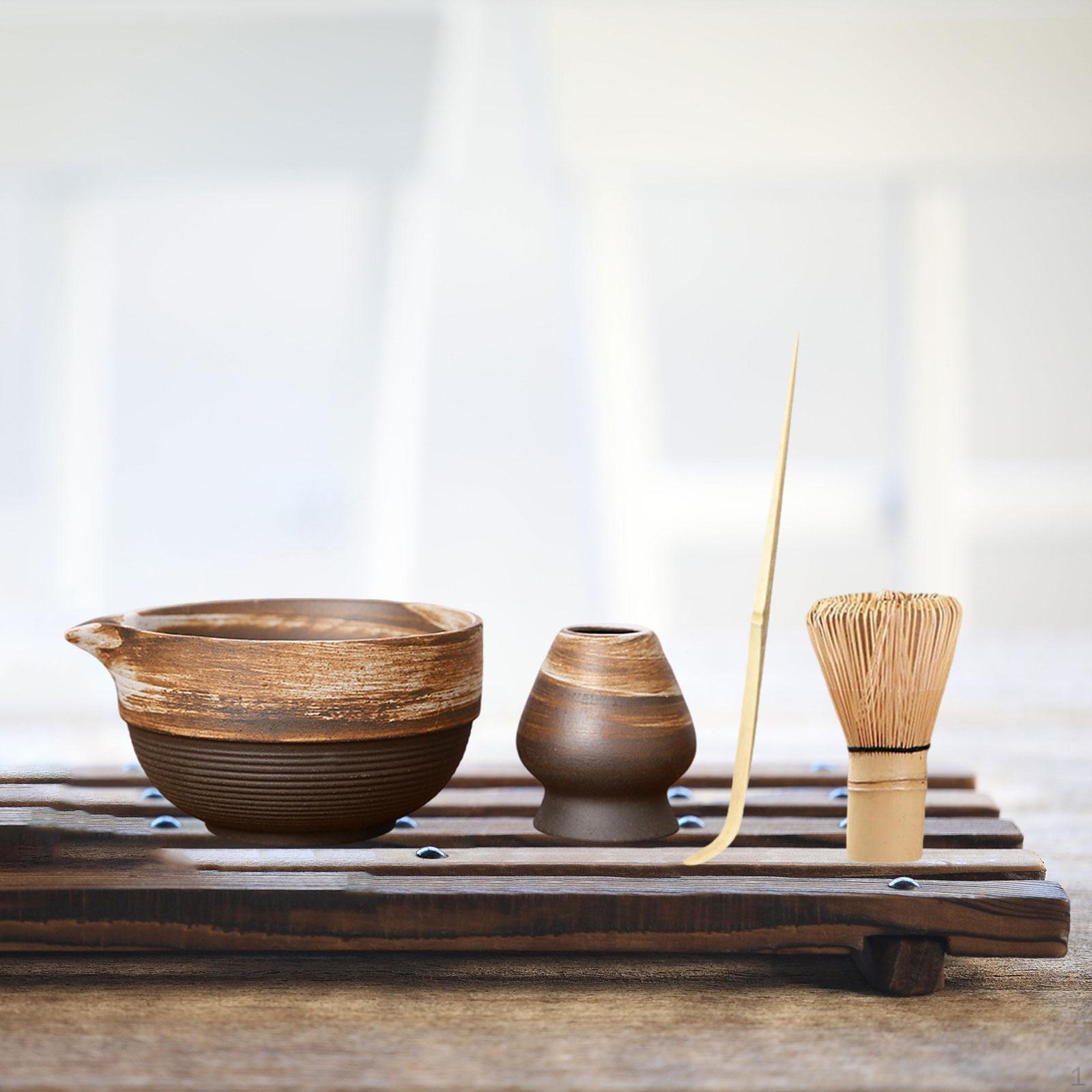 

4 шт. Чаша для матча, бамбуковый венчик и держатель, чай для влюбленных, инструменты для церемонии E