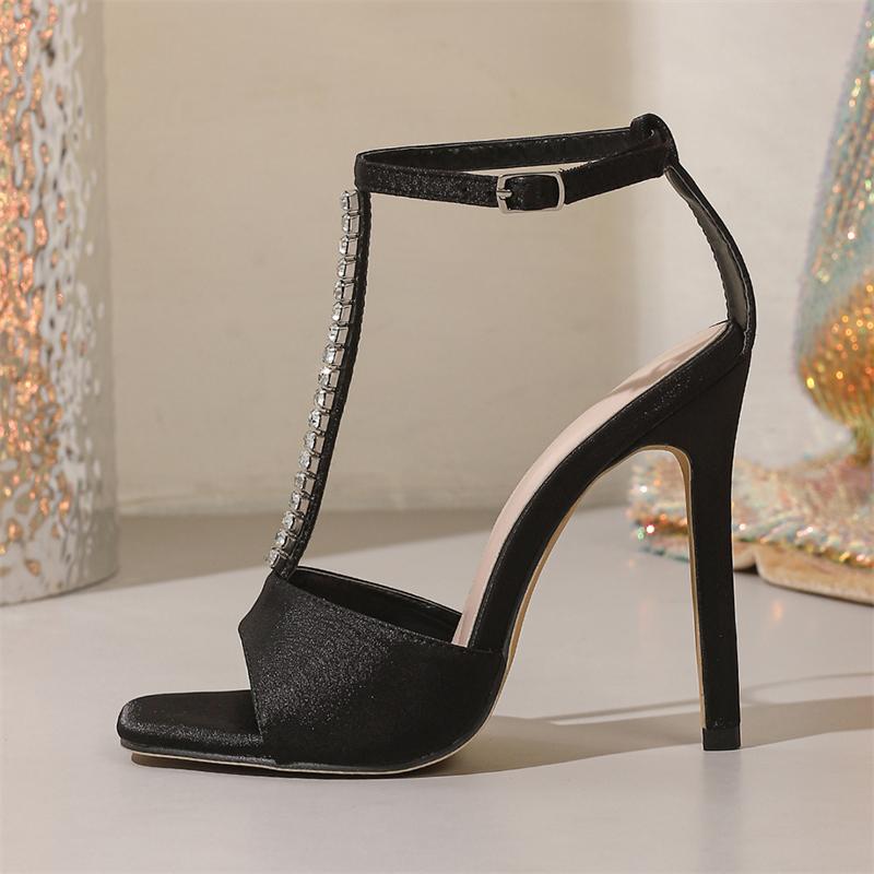 Eilyken Buckle Strap High Heels Sandals Fashion Rhinestone Lace Narrow Band Women Party Female Dance Shoes