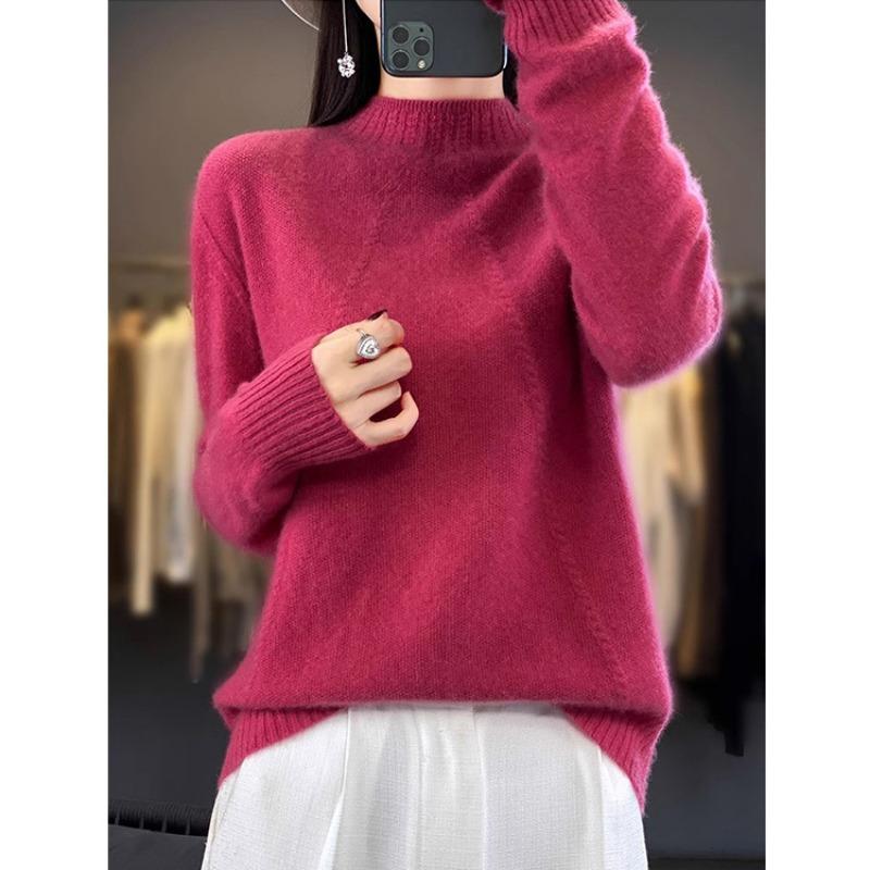 

Осенне-зимний свитер в западном стиле, пуловер, женский пуловер с высоким воротником, высокого класса OneSize розы красного