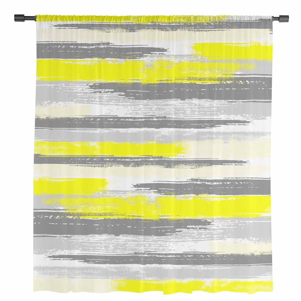 Geometric Line Paint Yellow Sheer Curtains for Living Room Decoration Window Curtains for Kitchen Tulle Voile Organza Curtains