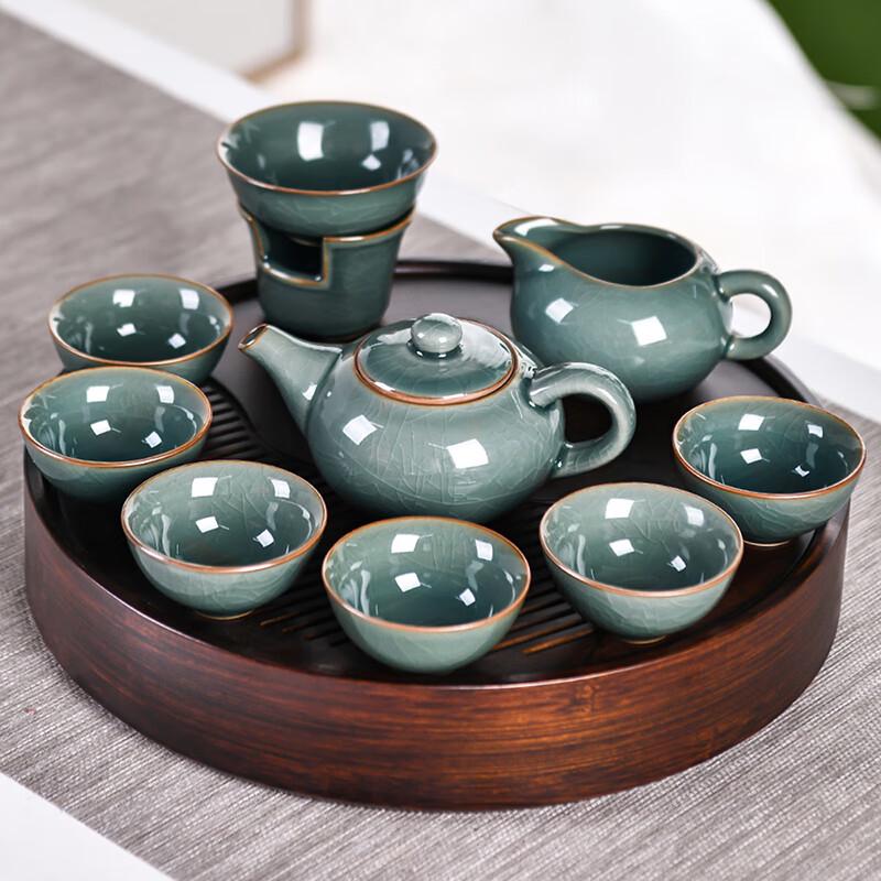Lainuo Ge Kiln 9-Piece Tea Set with Bamboo Tray