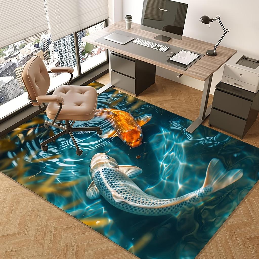 2D Koi Fish Pond Area Rug for Bedroom Living Room Office Non Slip Washable Floor Mat Home Decorative Soft Carpet for Indoor Use