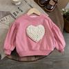 Girls' 2025 Autumn Heart Design Loose Pullover Top