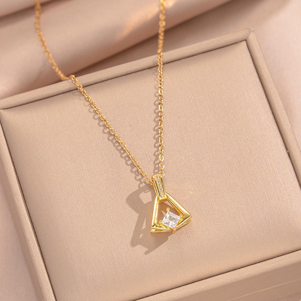 Copper Zirconia Skirt Pendant Necklace - Titanium Steel Classic Clavicle Chain for Women