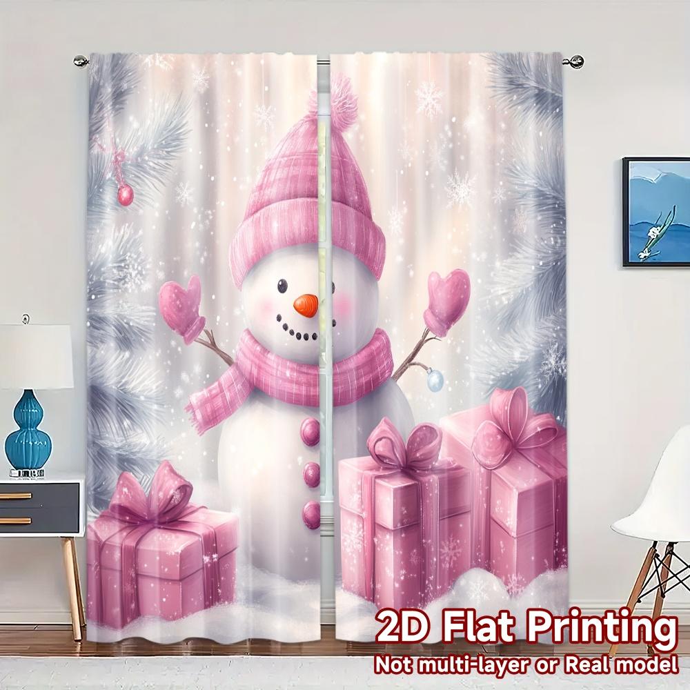 

2pcs,Curtains Cute Snowman Pink Gifts (3) Modern Pattern Curtains Polyester Curtains Festive for Bedroom, Living Room, Office 52.50×116.00 CM 2pcs