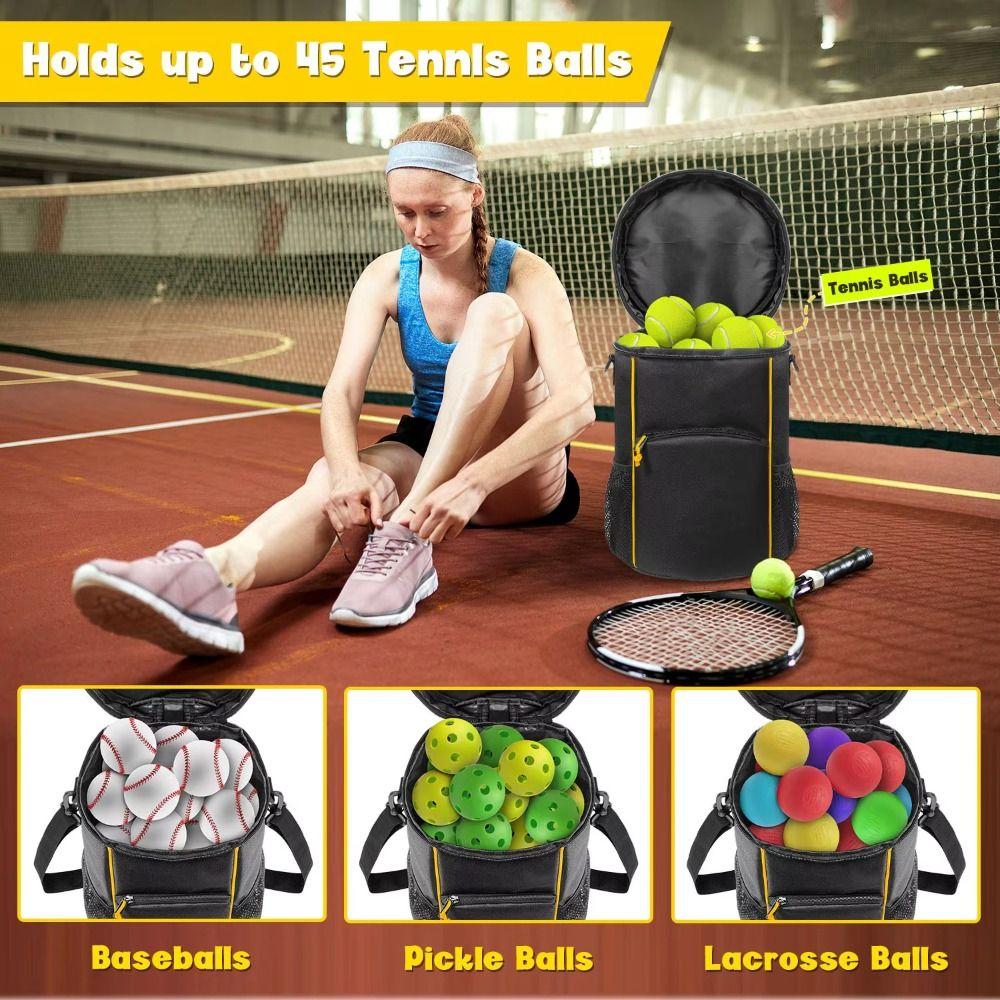 Two Way Zippers Tennis Storage Bag Shoulder Strap Tennis Balls Holder Bag  Racket Sports