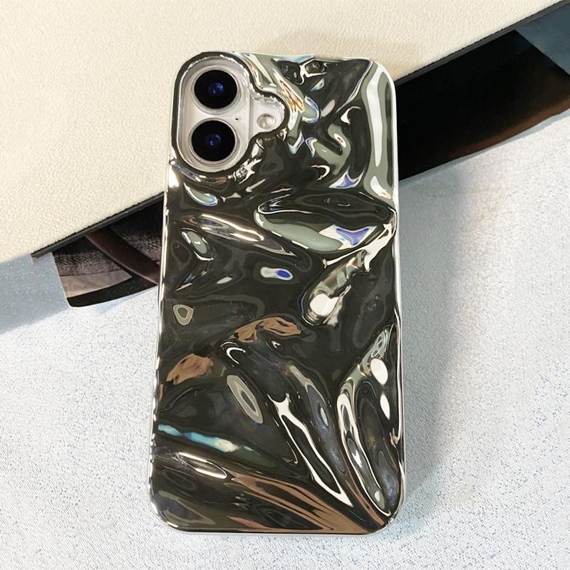 Elegante Custodia Argentata con Effetto Acqua per iPhone 17 11 12 13 14 15 16 Pro Max 16 Plus Custodie Posteriore in Silicone Galvanizzato