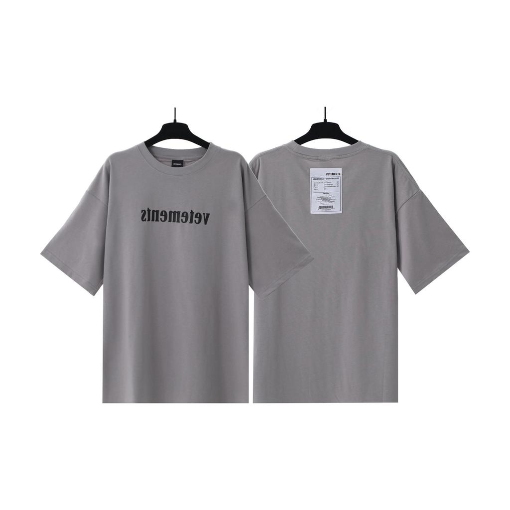 T-shirt in cotone puro a doppia filatura, lavata e invecchiata, con stampa di lettere Vetements, versione alta transfrontaliera, per uomo e donna