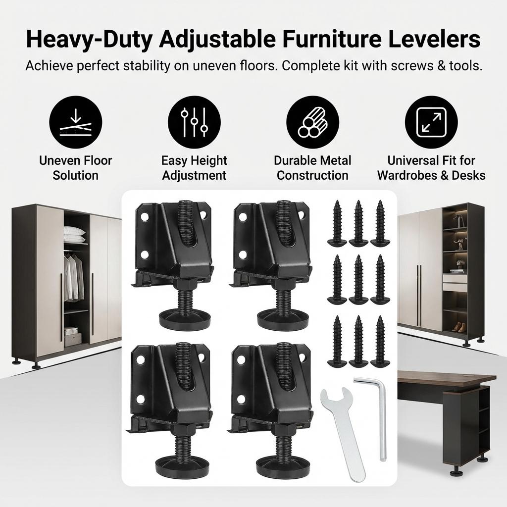 Adjustable Furniture Feet Leveling Pads for Cabinets Desks with Anti Slip Base