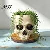 Halloween Tabletop Ornament Retro Skull Planter, Spooky Gothic Human Head Flower Pot, Unique Niche Decoration Skeleton Candy Bowl for Home Bar Office